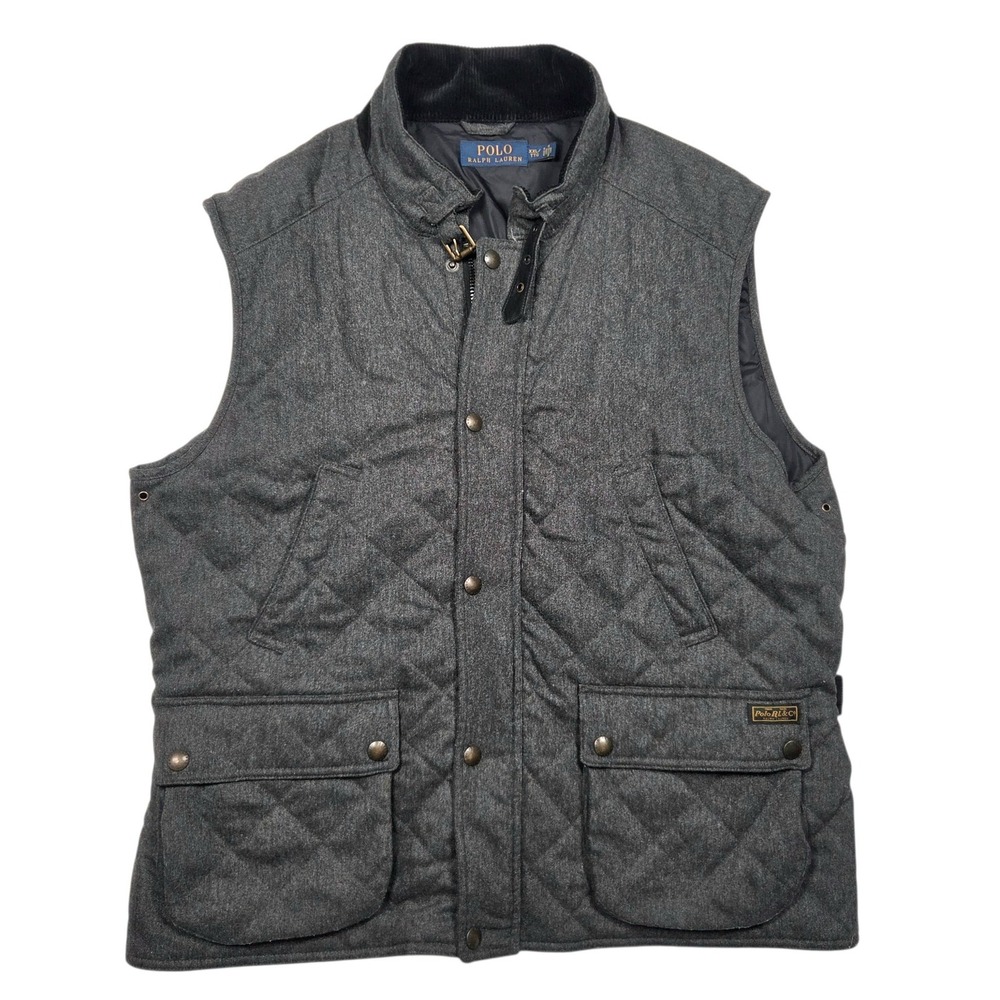 Polo Ralph Lauren Quilted Vest Mens XXL Gray Wool Blend Polo Club Hunting Gilet